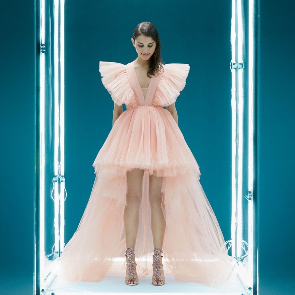 H&M X Giambattista Valli peach dress sz 8 NWT